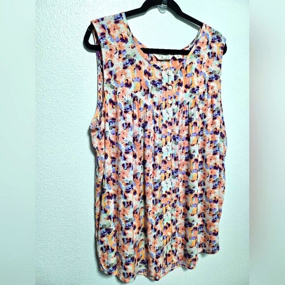 Caffè Marrakesh Feminine Floral Button Down Tank Top Blouse 100% Rayon Size 3X - Picture 9 of 12